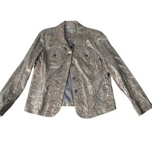 Birch Hill Women's Silver Snakeskin Print Button Front Blazer Jacket‎ - L